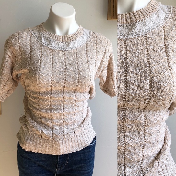 CREAM KNIT SHORT SLEEVE SWEATER TOP